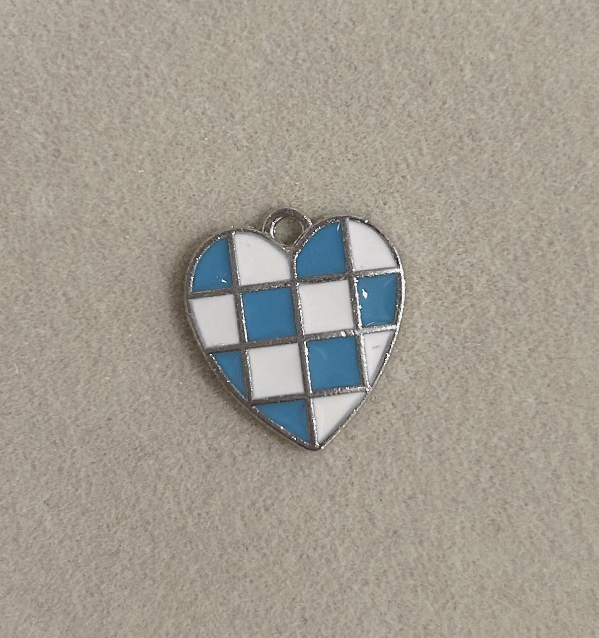 Silver Blue Checkered Heart