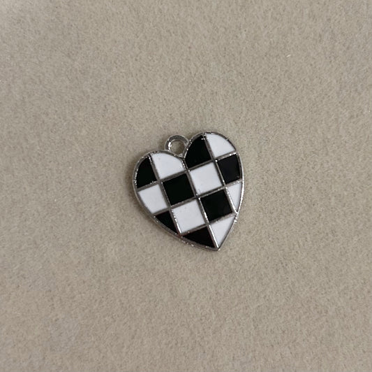 Silver Black Checkered Heart